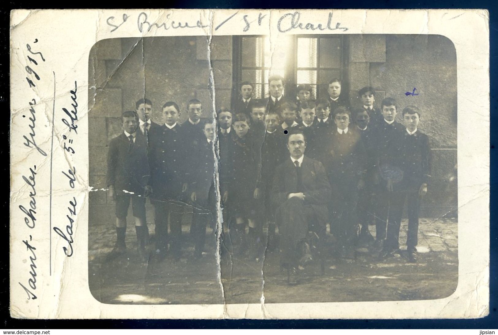 Cpa Carte Photo Du 22 Saint Brieuc école Saint Charles Juin 1915 Classe De 5è SEP17-94 - Saint-Brieuc