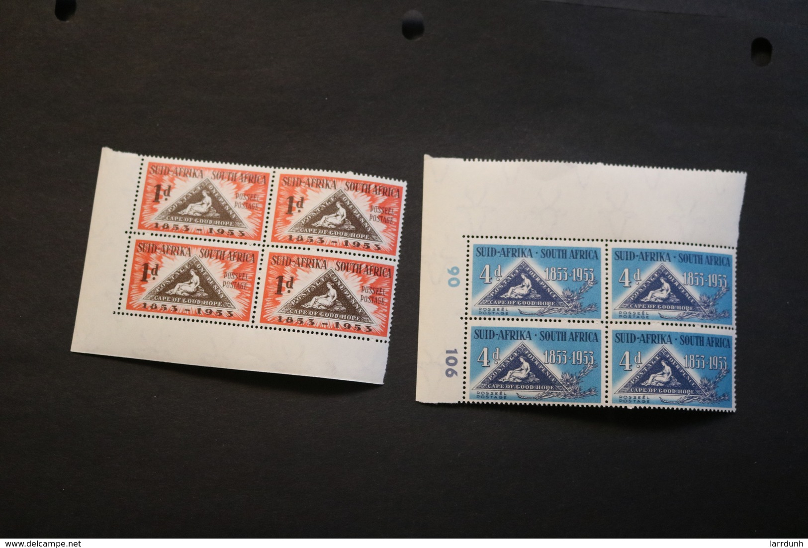 South Africa 193-194 Stamp On Stamp Corner Blocks Of 4 MNH 1953 A04s - Blocks & Sheetlets