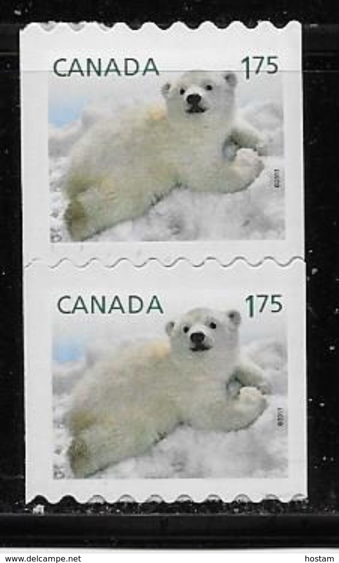 CANADA 2011,#2429,  BABY WILDLIFE: POLAR BEAR,  PAIR Of INTERNATIONAL RATE $1.75 , M NH - Coil Stamps