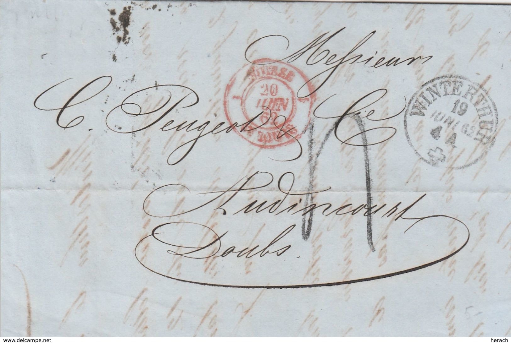 Cachet D'entrée Suisse / St Louis Sur Lettre De Winterthur 1862 - Entry Postmarks