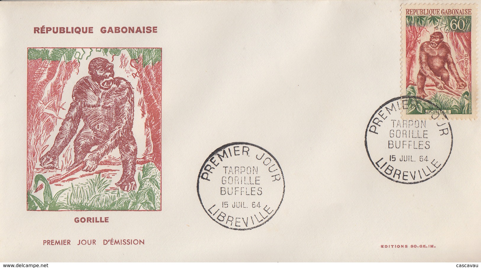 Enveloppe  FDC   1er   Jour    GABON    Gorille   1964 - Apen