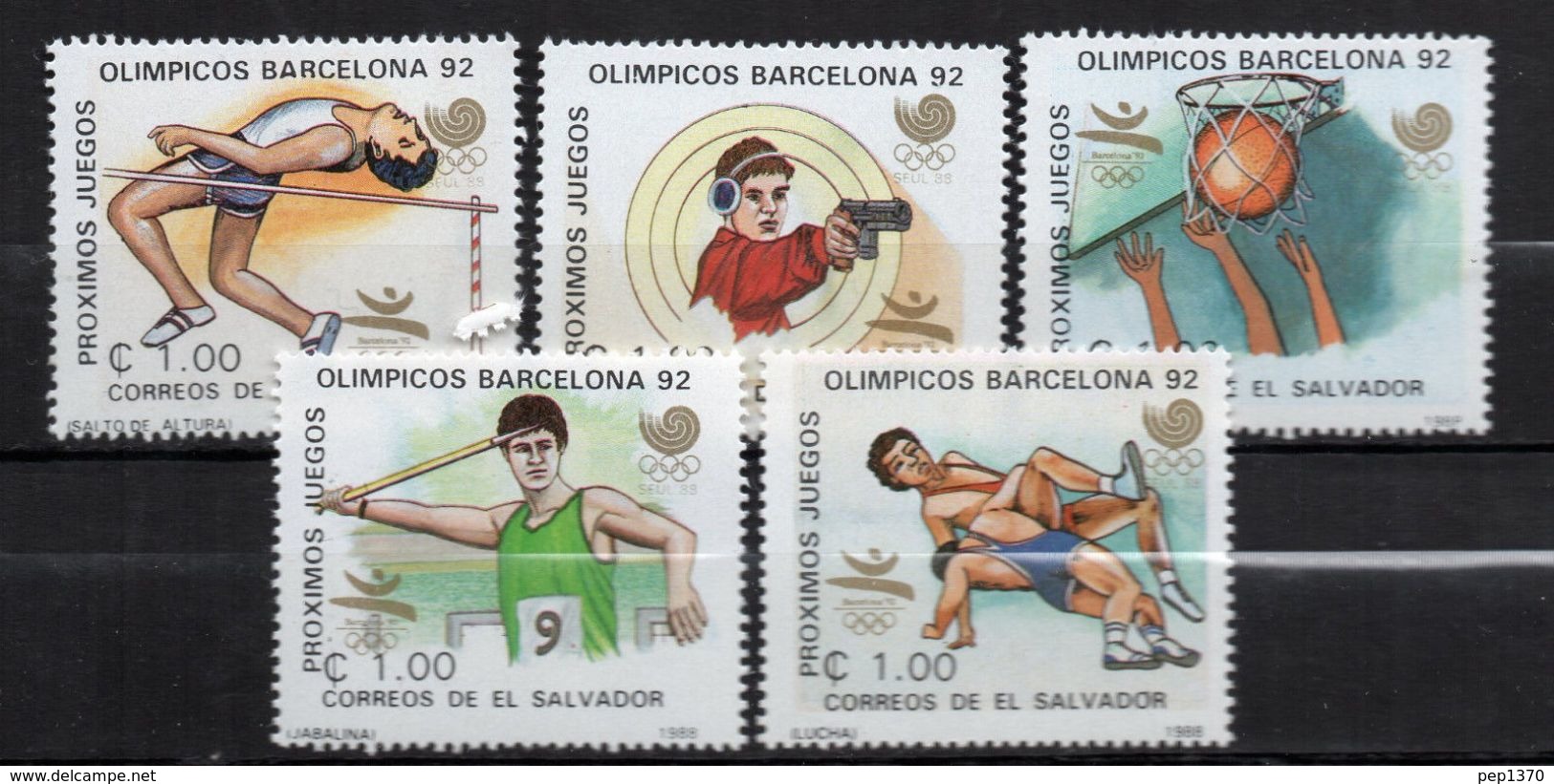 EL SALVADOR 1988 - OLYMPICS BARCELONA '92 - YVERT Nº 1026-1030 - MICHEL 1702-1706 - SCOTT 1173-1177 - Jumping