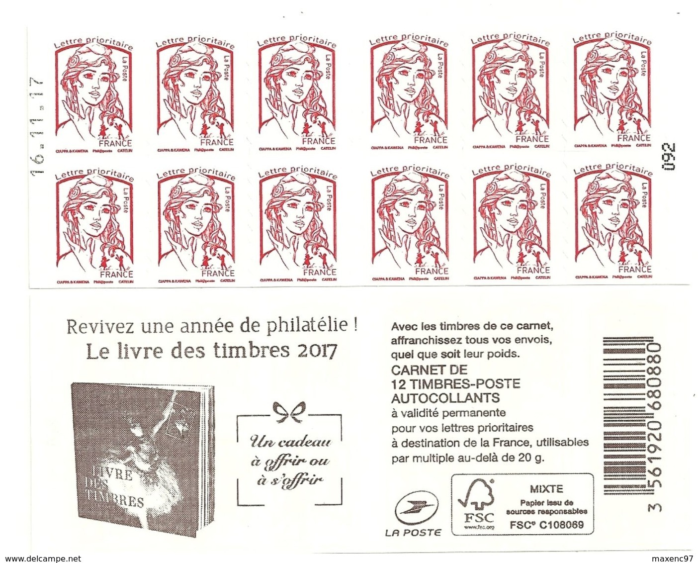 RARE CARNET CIAPPA SANS 20g LE LIVRE DES TIMBRES 2017 DATE 16/11/17 EN HAUT PHOSPHO A CHEVAL - Autres & Non Classés