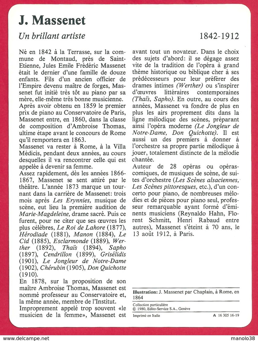 Jules Massenet 1842-1912 Arts Compositeur Français - Histoire
