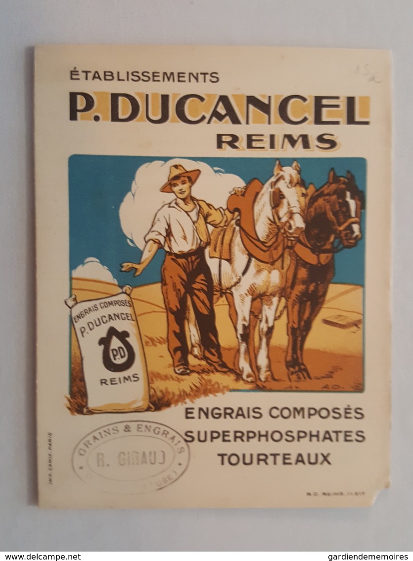 Reims Pub - Etablissements P. Ducantel - Engrais Composés, Superphosphates, Tourteaux - Agriculture, Format 15.6 X 12 Cm - Reims