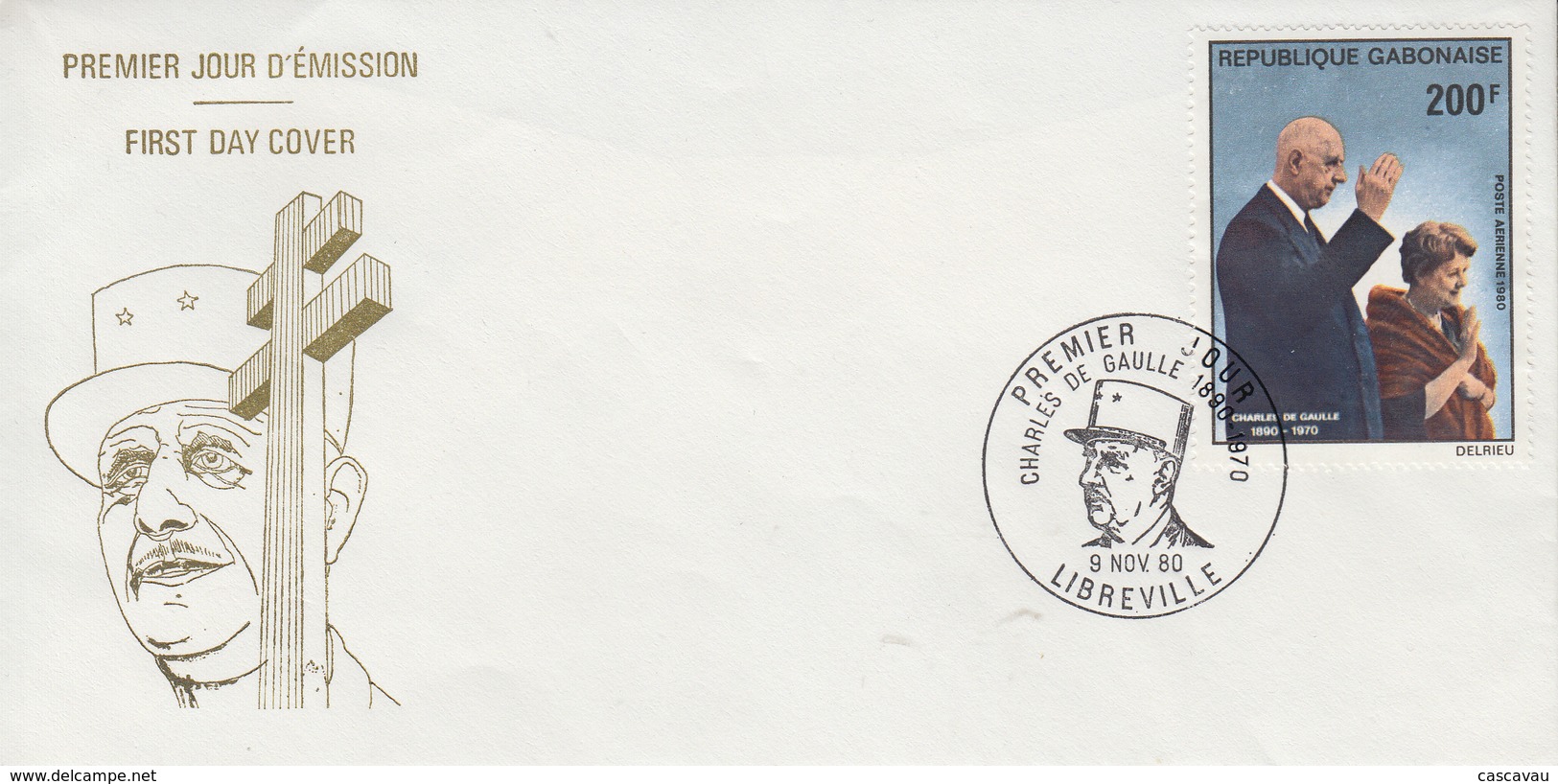 Enveloppe  FDC  1er  Jour    GABON    GENERAL  DE   GAULLE     1980 - De Gaulle (Général)