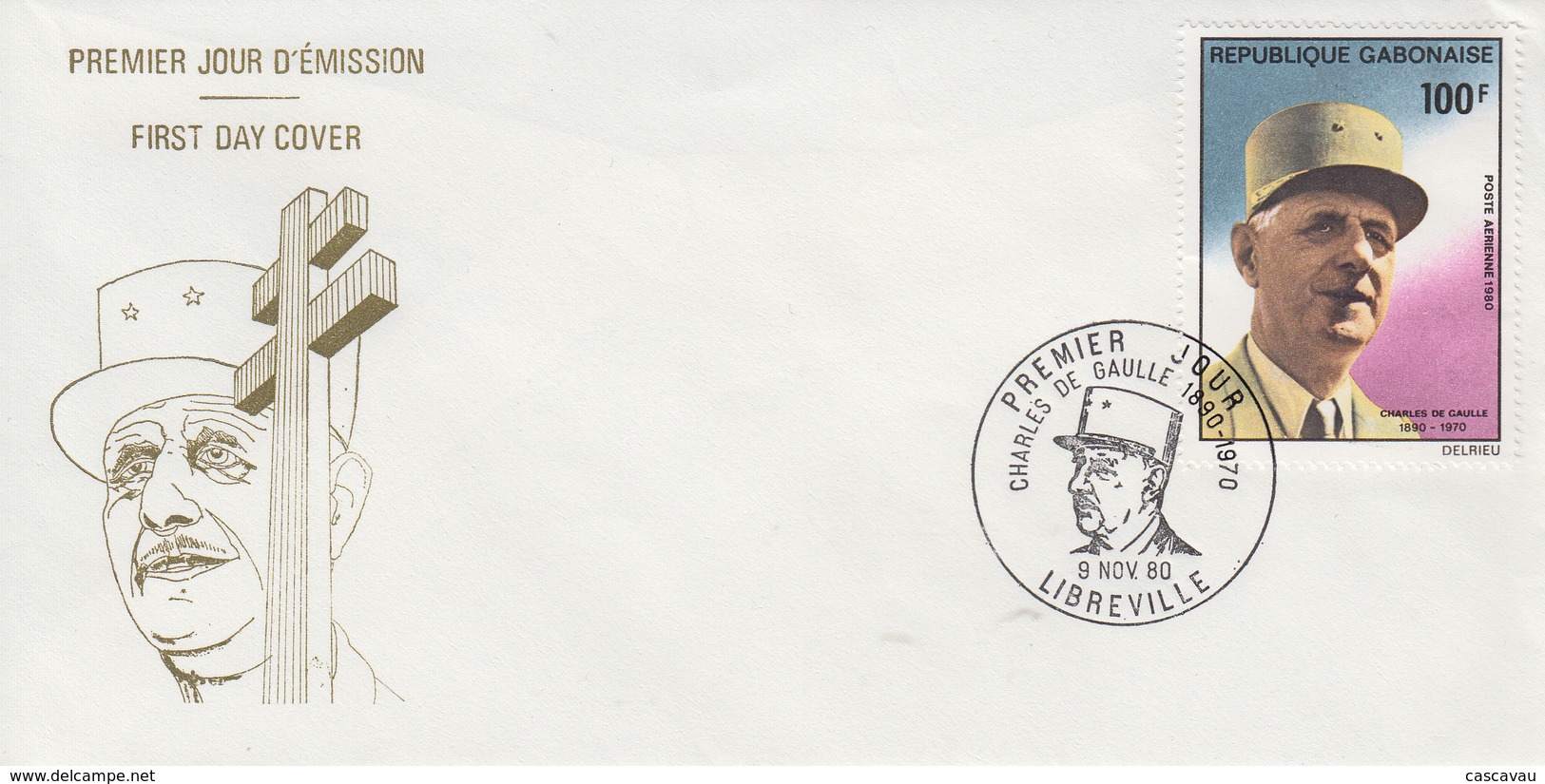 Enveloppe  FDC  1er  Jour    GABON    GENERAL  DE   GAULLE     1980 - De Gaulle (Général)