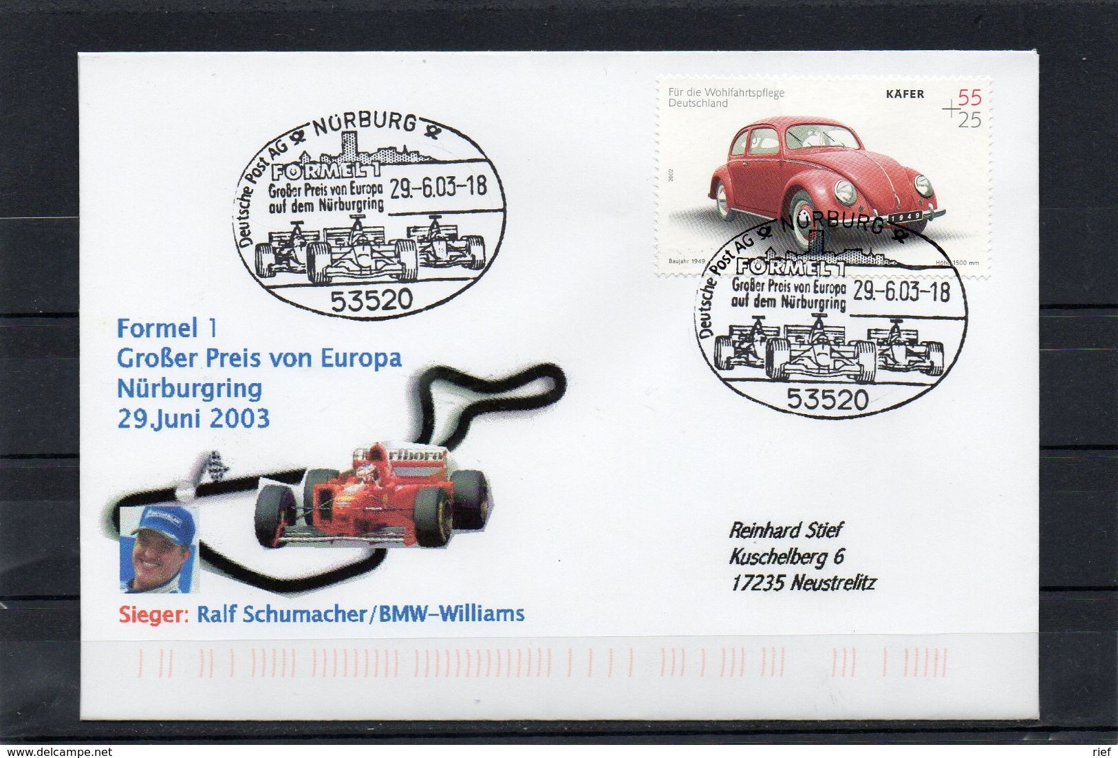 Deutschland, 2003, Brief (echt Gelaufen) Mit Michel 2292 Und Sonderstempel, Großer Preis Von Europa/Nürburgring - Brieven En Documenten