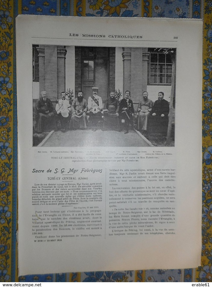 LES MISSIONS 19/08/ 1910 CHINE CHINA TCHE LY HAUTS PERSONNAGE CATHEDRALE COREE MARTYRS GUYANE FRANCAISE - Autres & Non Classés