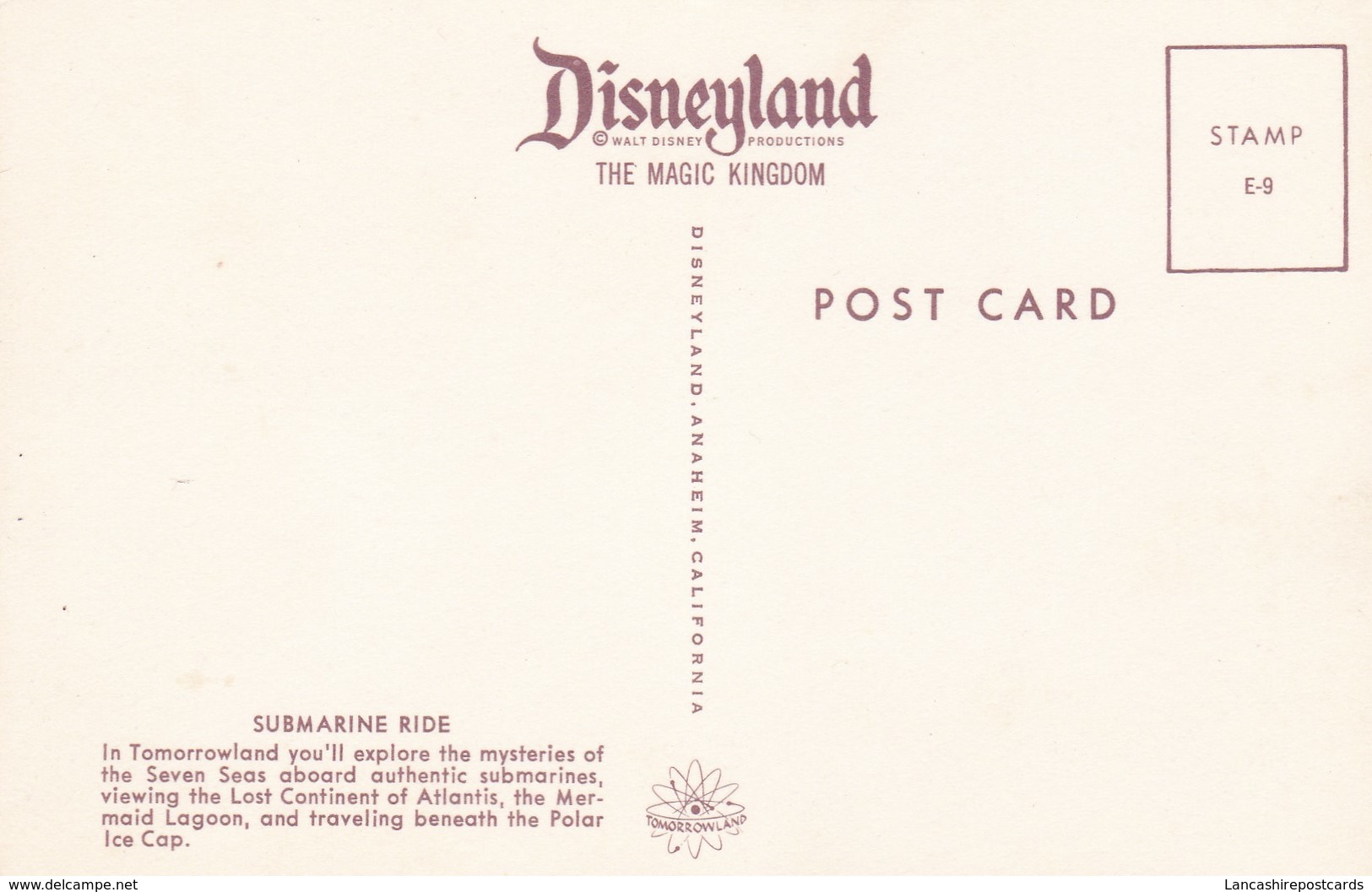 Postcard Submarine Ride Magic Kingdom Disneyland Disney Interest My Ref  B11822 - Disneyland