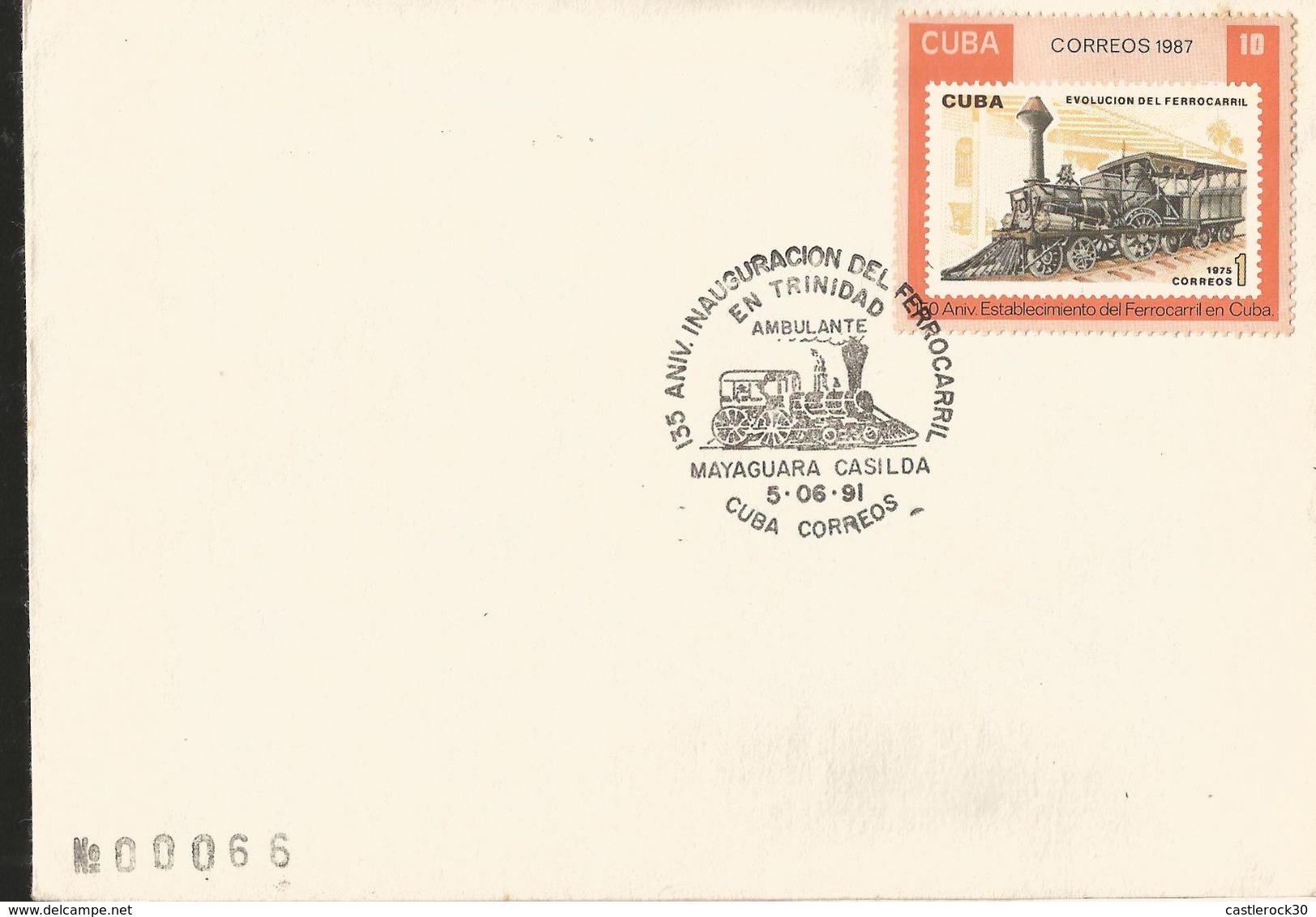 J) 1987 CUBA-CARIBE, RAYLWAY EVOLUTION, 150th ANNIVERSARY OF THE ESTABLISHMENT OF THE RAILWAY, FDC - Covers & Documents