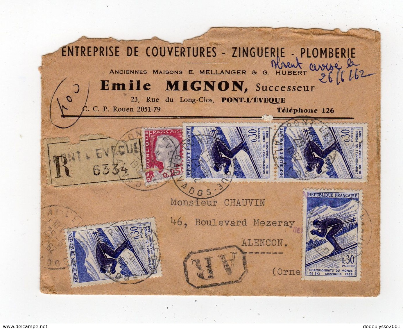 Jan18    81033  Enveloppe  Avec Tilbres Et En Tête  Entreprise Dde Couverture  Pont L'évêque - 1961-....