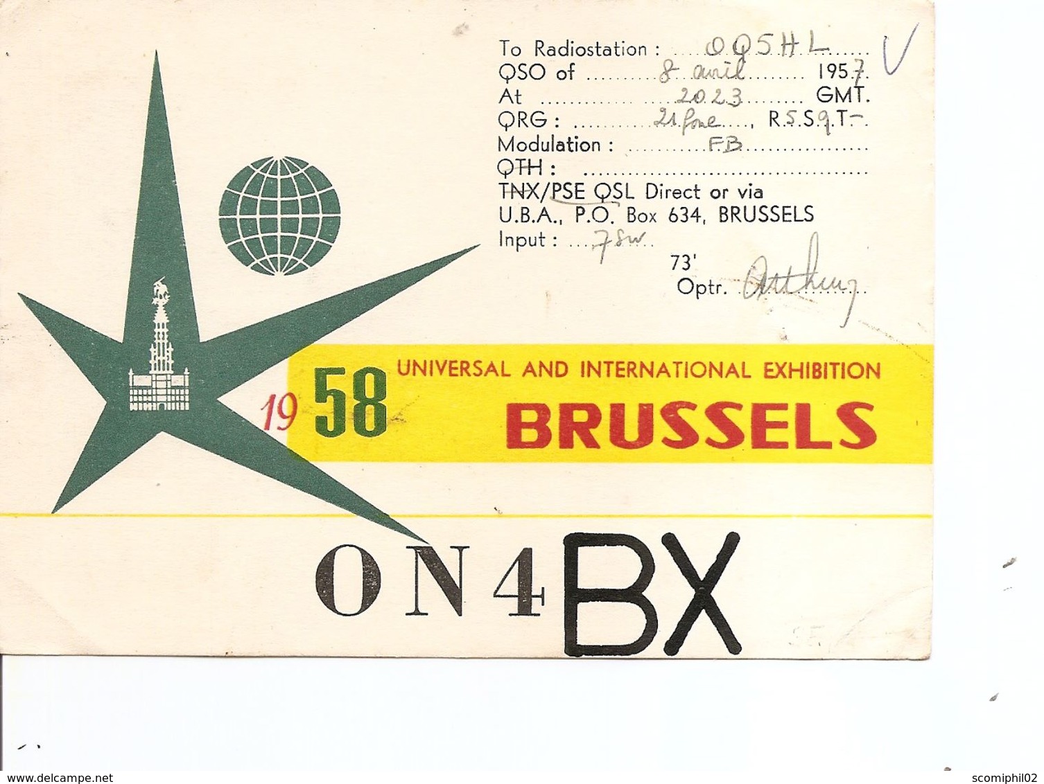 Exposition De Bruxelles -1958 ( Carte De Station Radio Illustrée à Voir) - 1958 – Bruselas (Bélgica)