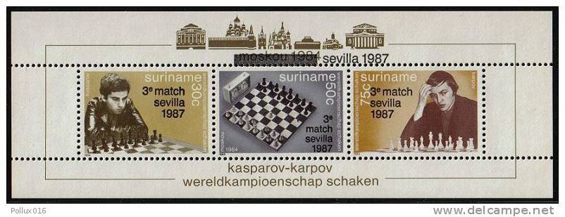 Surinam / Suriname 1987 Schaken Chess Schach Echecs Kasparov Karpov Sevilla S/S MNH - Schaken