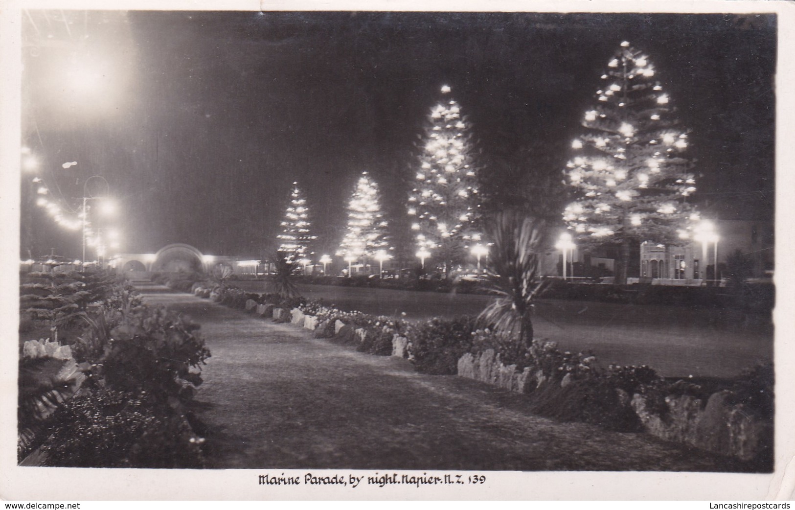 Postcard Marine Gardens By Night Napier New Zealand Interesting Message My Ref  B11828 - New Zealand