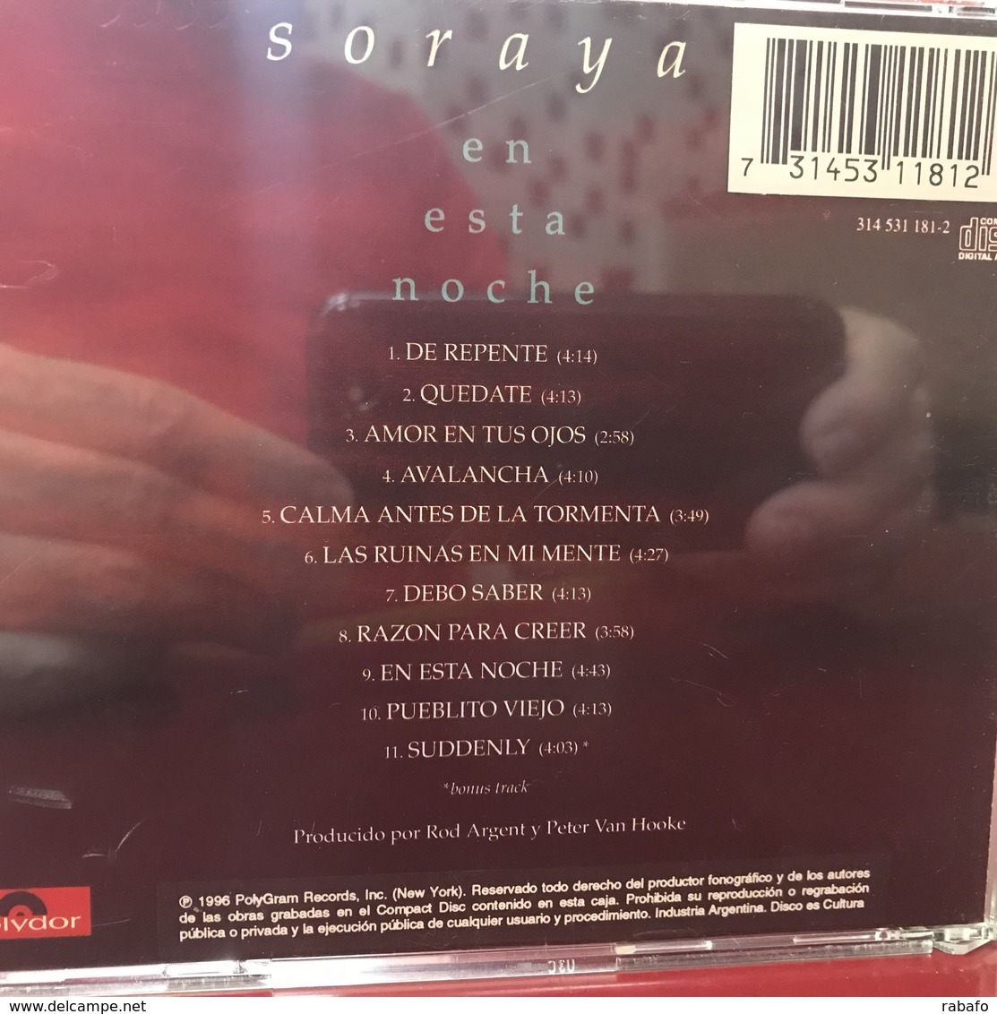 Cd Argentino De Soraya Año 1996 - Disco, Pop