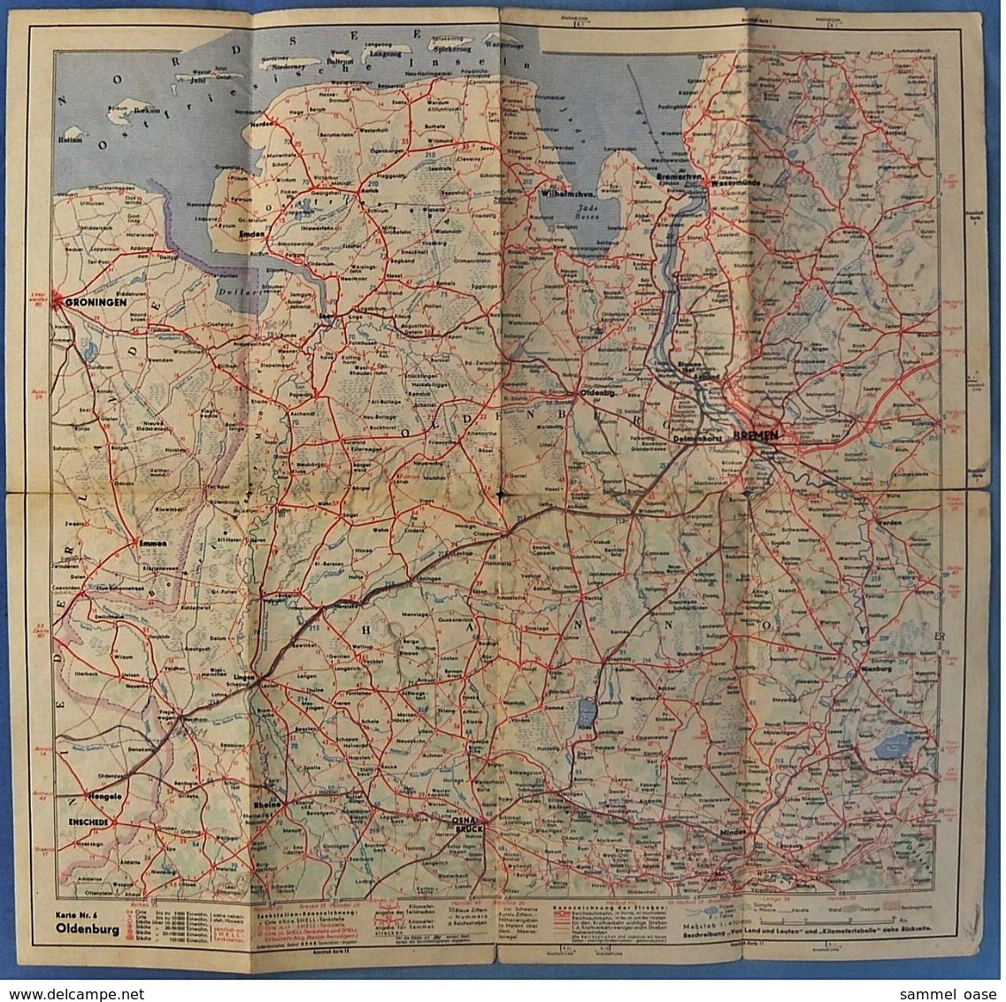 Ca.1938  Shell Straßenkarte Nr. 6 Oldenburg - Strassenkarten