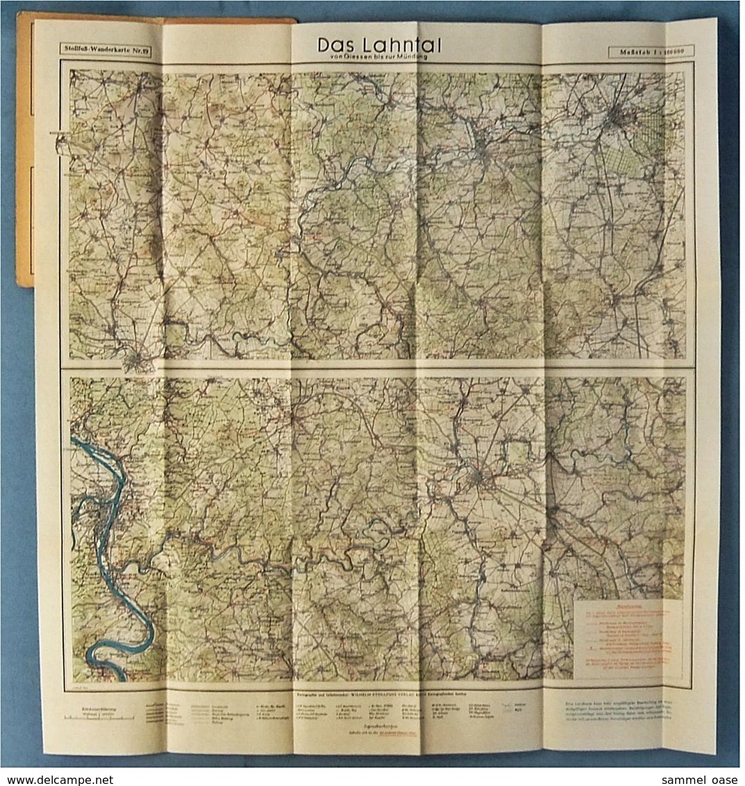 Topographische Karte / Wanderkarte  -  Das Lahntal  -  Von Stollfuss - Ca. 59 X 69 Cm - Ca. 1955 - Topographische Karten