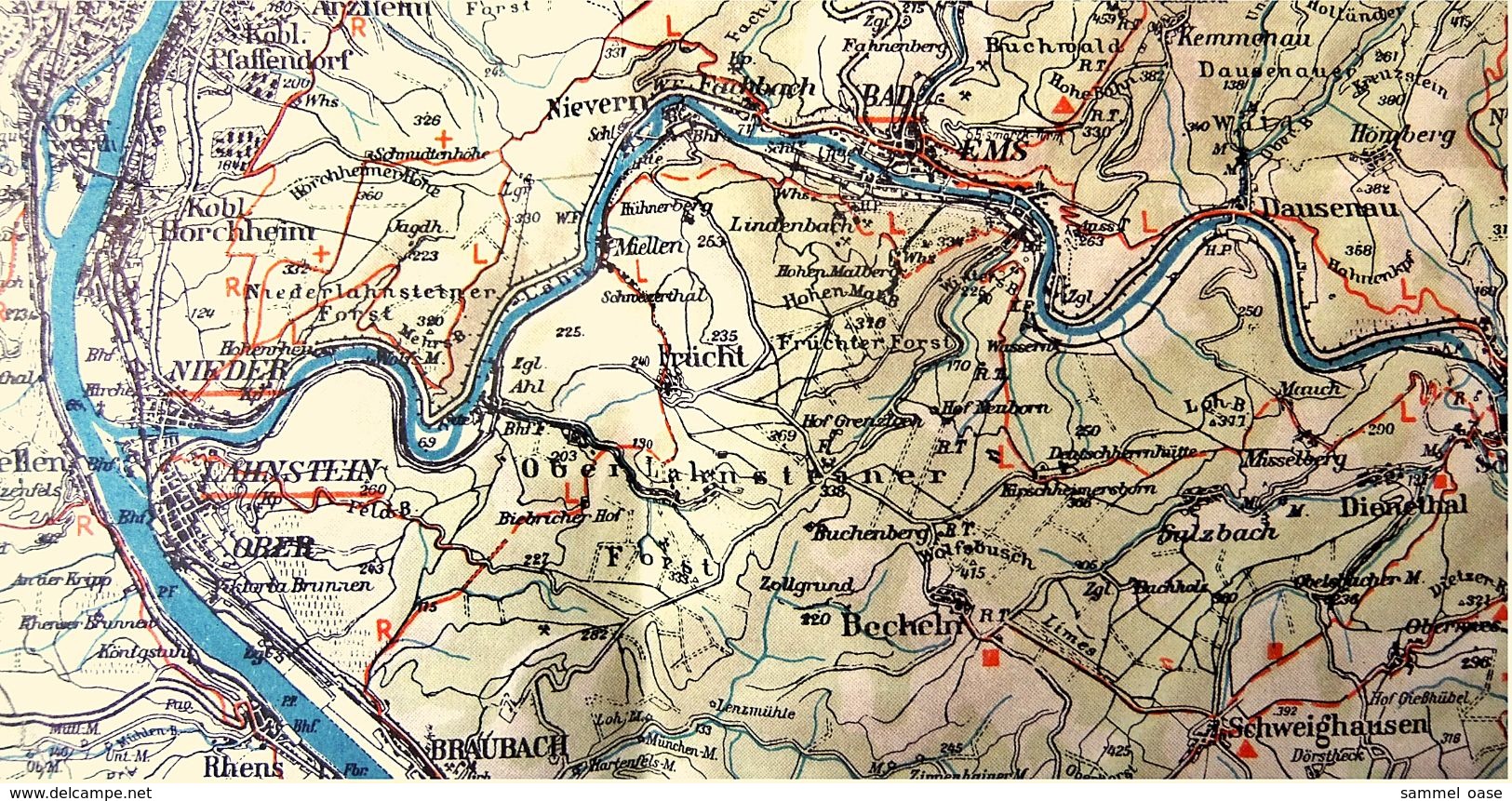 Topographische Karte / Wanderkarte  -  Das Lahntal  -  Von Stollfuss - Ca. 59 X 69 Cm - Ca. 1955 - Topographische Karten