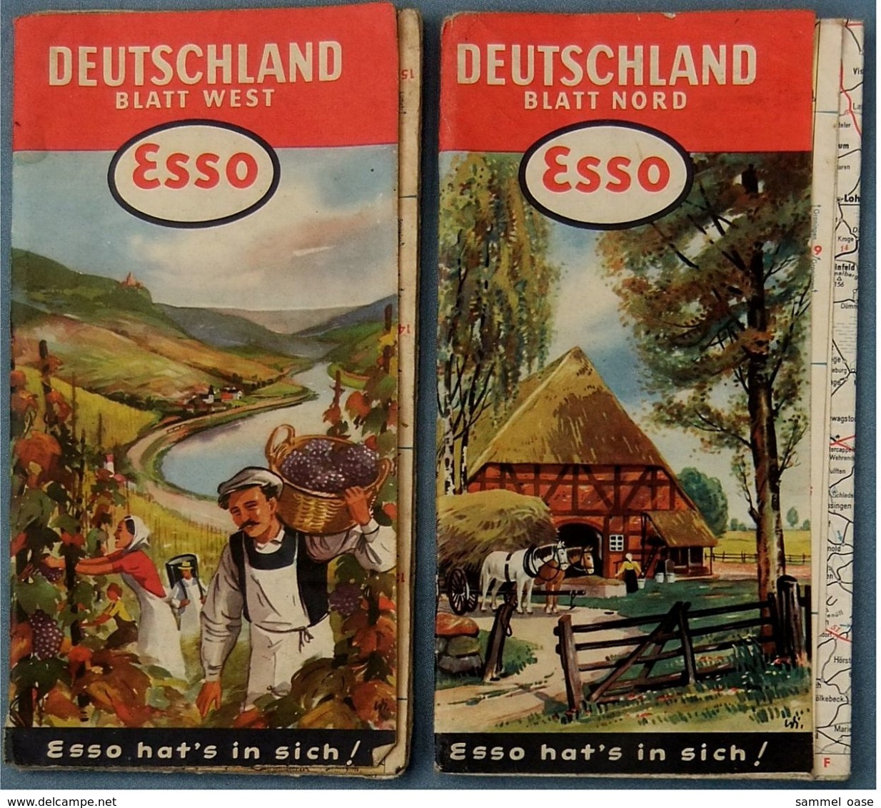 2 X Esso Strassenkarte Deutschland Süd + Nord - Ca. 61 X 61 Cm - Ca. 1956 / 1959 - Strassenkarten