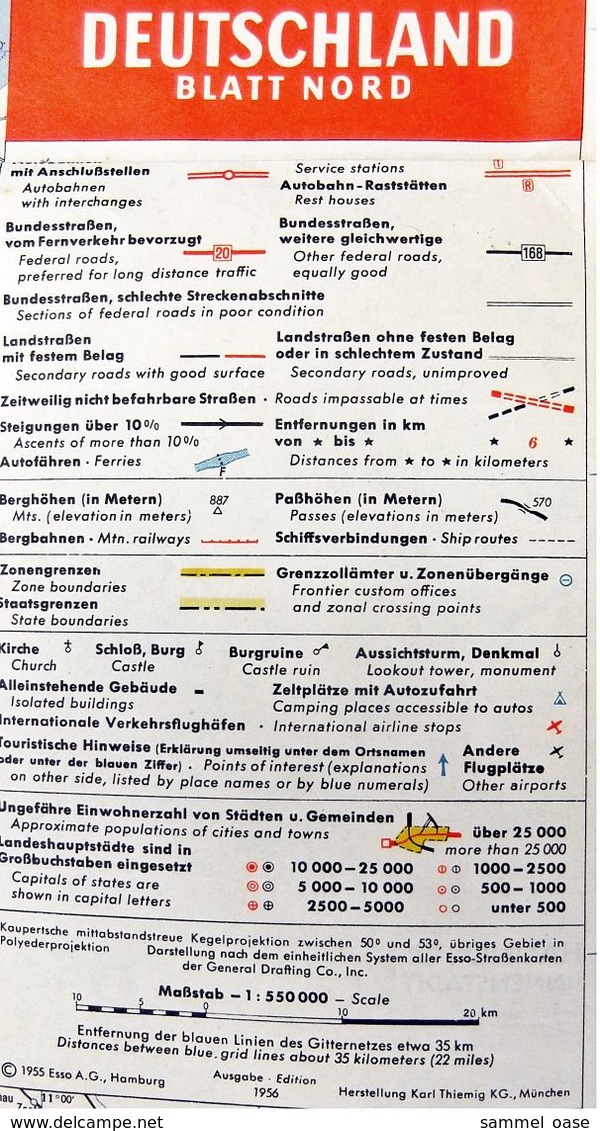 2 X Esso Strassenkarte Deutschland Süd + Nord - Ca. 61 X 61 Cm - Ca. 1956 / 1959 - Carte Stradali