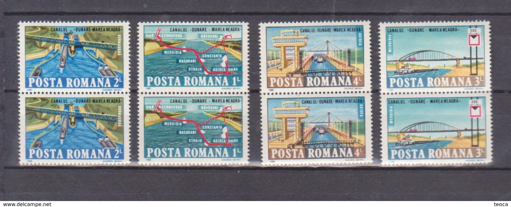 CANAL DANUBE   -BLACK SEA, PAAR X2  COMPLET SET  MNH , ROMANIA 1985 - Sonstige & Ohne Zuordnung