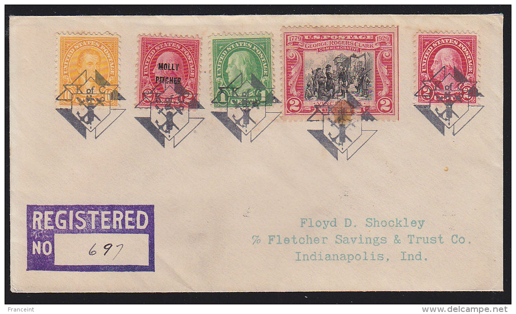 U.S.A. (1930) Knights Of Columbus Emblem. Fancy Cancel From Ed, Kentucky.  Five Strikes In Black On Registered Cover. - Christianity