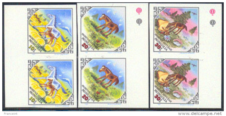 Mongolia (1983) Tale Of Foal And Hare. Set Of 9 Imperforate Pairs.  Scott Nos 1280-8, Yvert Nos 1216-24. - Mongolia
