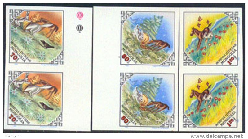 Mongolia (1983) Tale Of Foal And Hare. Set Of 9 Imperforate Pairs.  Scott Nos 1280-8, Yvert Nos 1216-24. - Mongolia