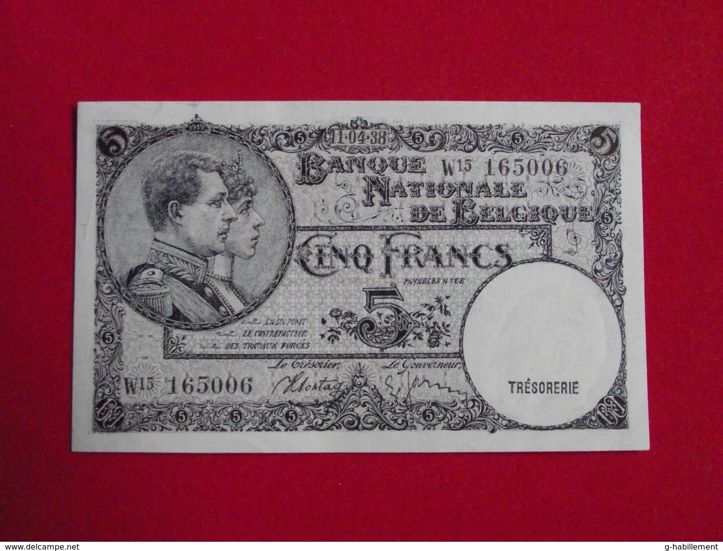 Belgique - Belgium 5 Francs 11.04.1938 Pick 108 SPL / AU ! (CLN63 ) - 5 Francs