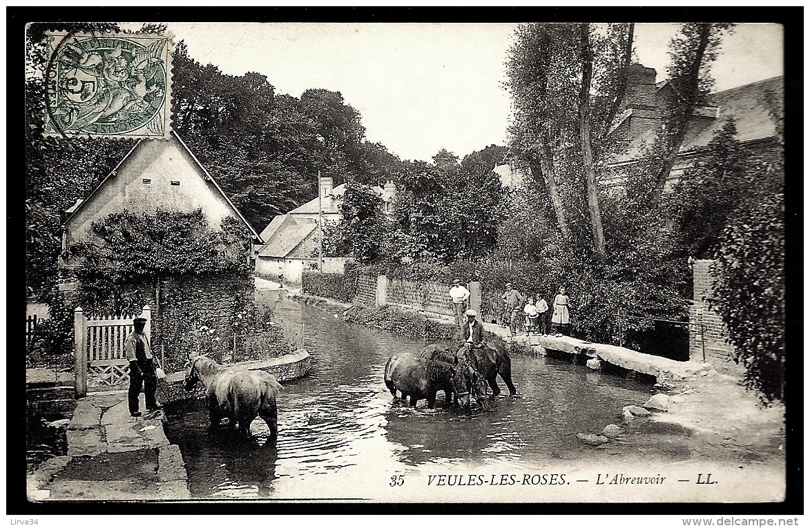 CPA ANCIENNE FRANCE- VEULES-LES-ROSES (76)- L'ABREUVOIR EN ÉTÉ- BELLE ANIMATION GROS PLAN- CHEVAUX - Veules Les Roses