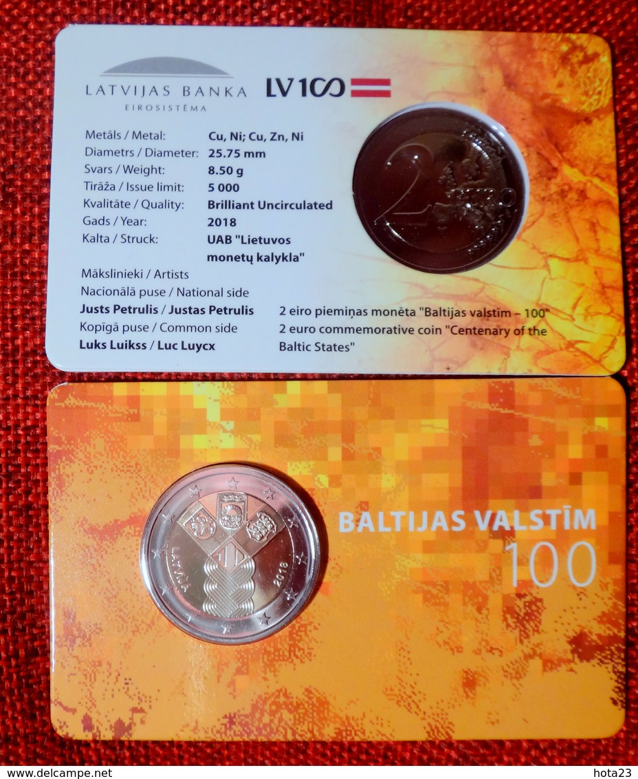 LATVIA LETTLAND , LETTONIA  2018 2 EURO 100 Jahrestag Der Baltischen Staaten COIN  IN COIN CARD - Latvia