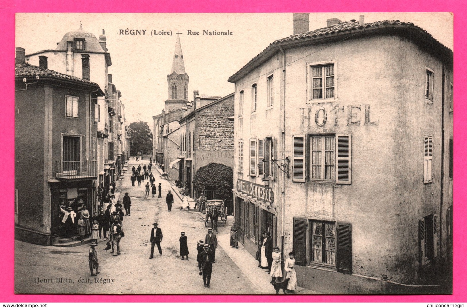 Régny - Rue Nationale - Hôtel Du Commerce - Calèche -Tabac - Animée - HENRI BLEIN - Autres & Non Classés