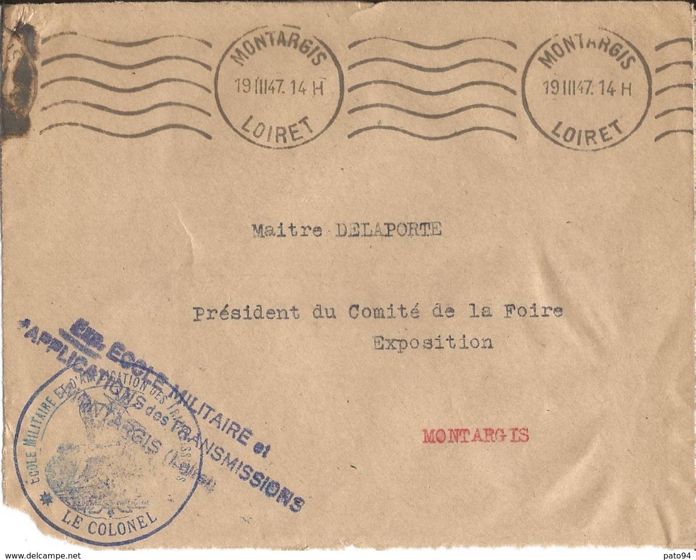 Devant D ' Enveloppe  Ecole Militaire  Et  D ' Applications Des Transmissions  MONTARGIS  /  Envoi  En  1947 - Cachets Militaires A Partir De 1900 (hors Guerres)