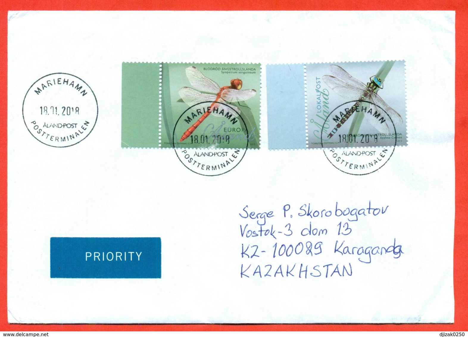 Aland 2012.Вragonflies.Envelope Really Passed The Mail.Full Sets.Very Good Condition. - Aland