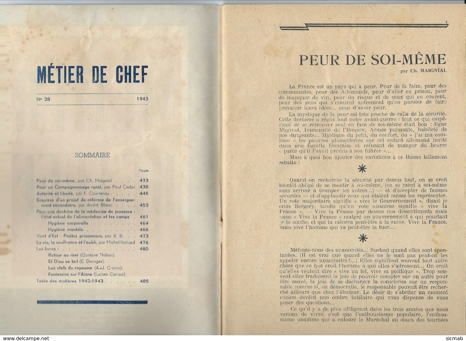 SCOUTISME ET REVOLUTION NATIONALE, "METIER DE CHEF", Revue Du Mouvement Compagnon, Série A N°28 1943 - 1939-45