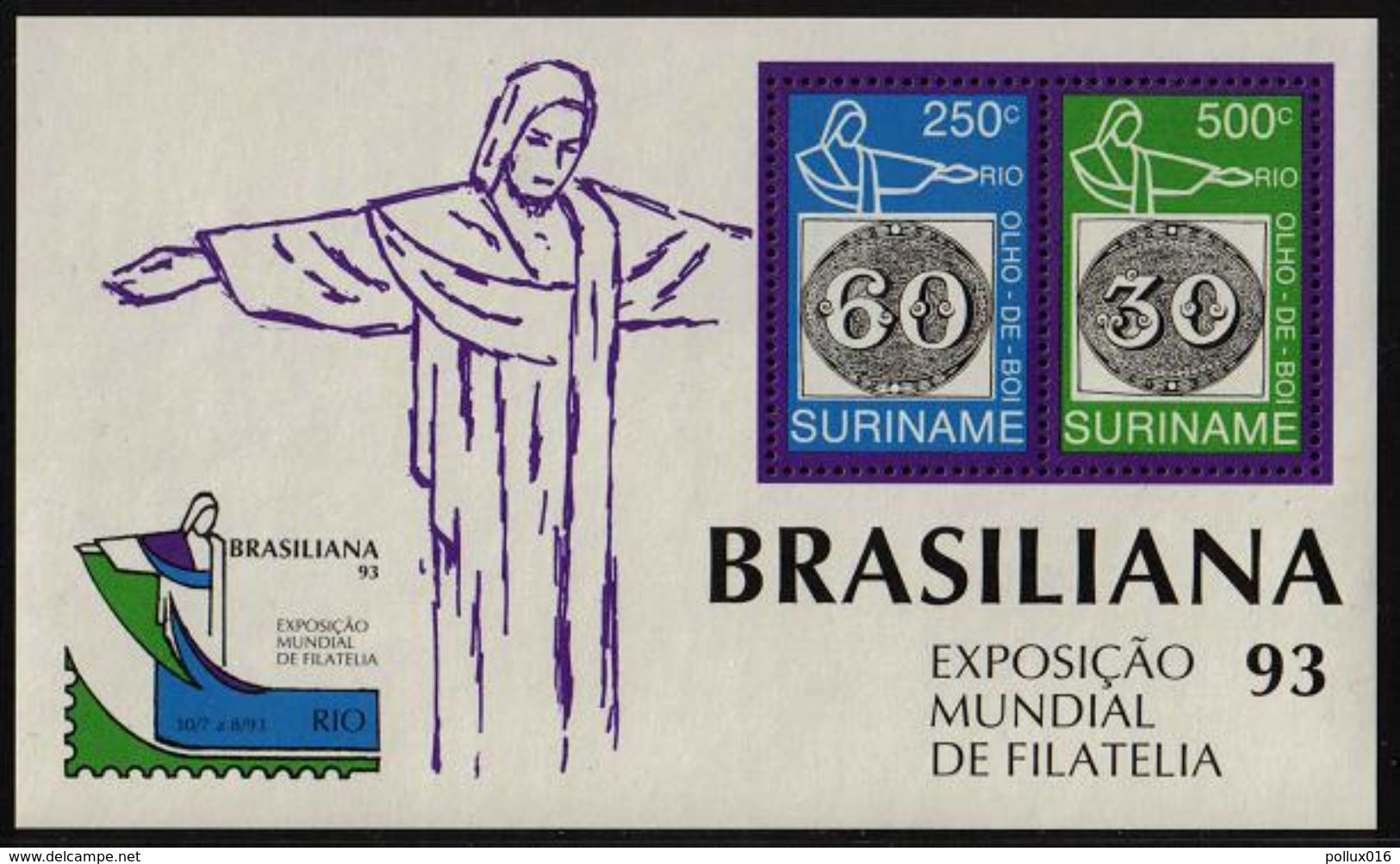 Surinam / Suriname 1993 Brasiliana Olho De Boi Stamp On Stamp S/S MNH - Surinam