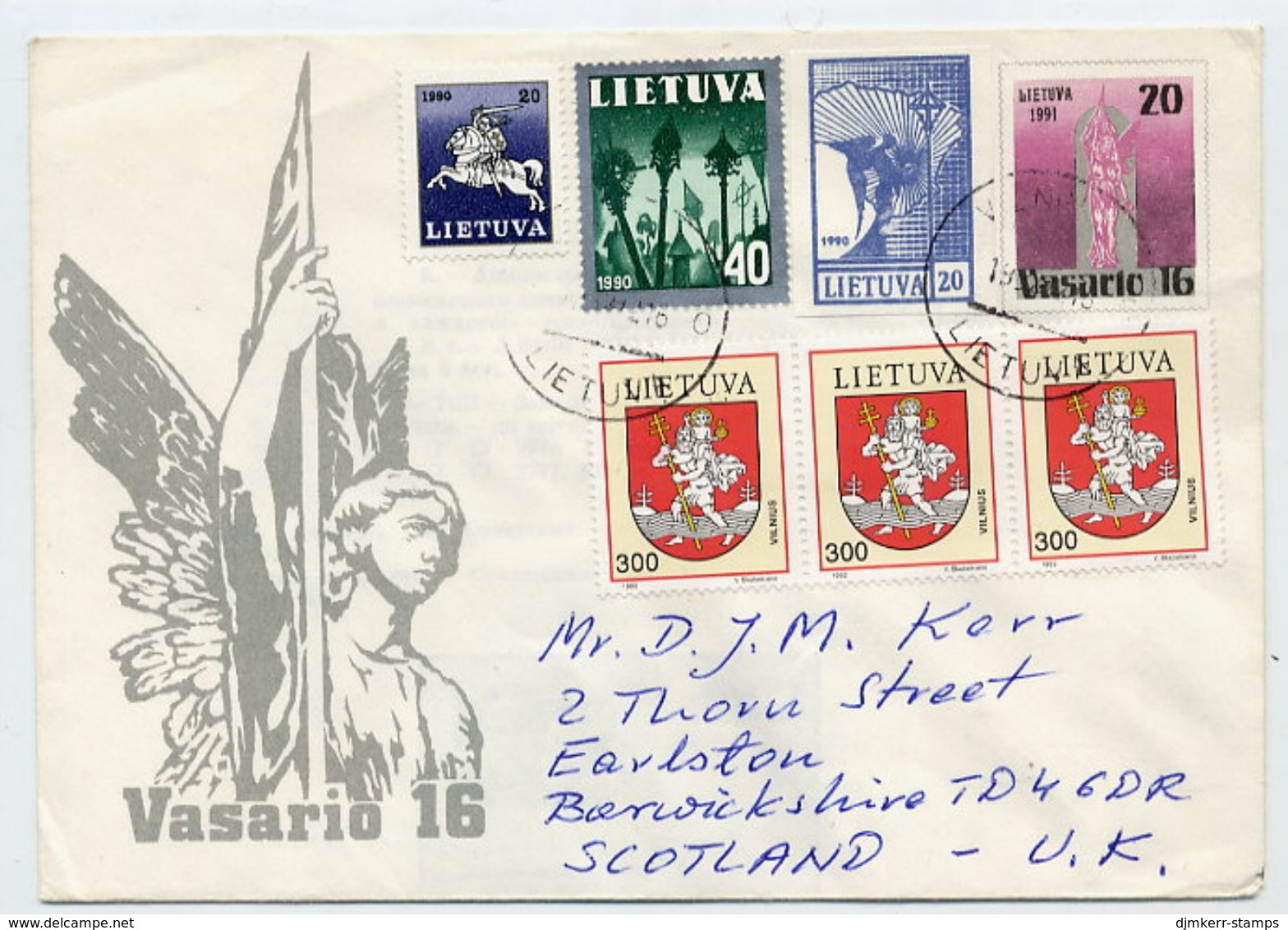 LITHUANIA 1991 Independence Anniversary Stationery Envelope, Used To UK.  Michel U12 - Lituania