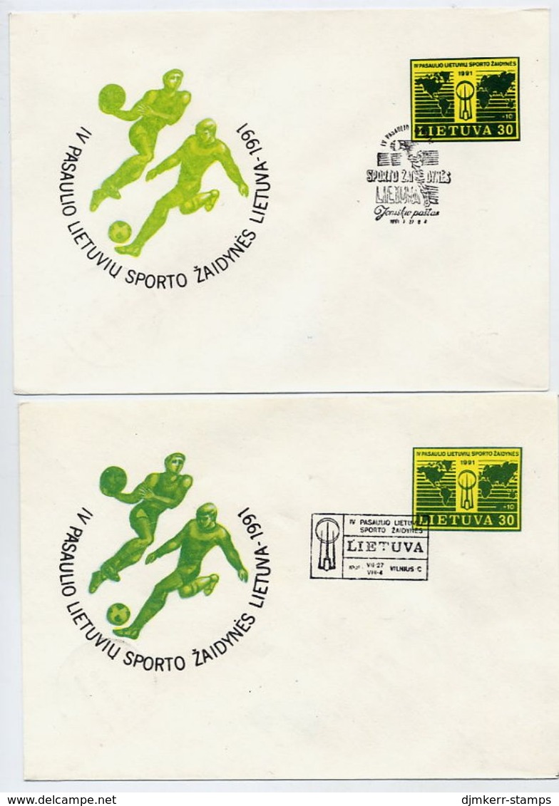 LITHUANIA 1991 Lithuanian World Games Stationery Envelope, Two Different Shades And Postmarks.  Michel U14 - Lituania