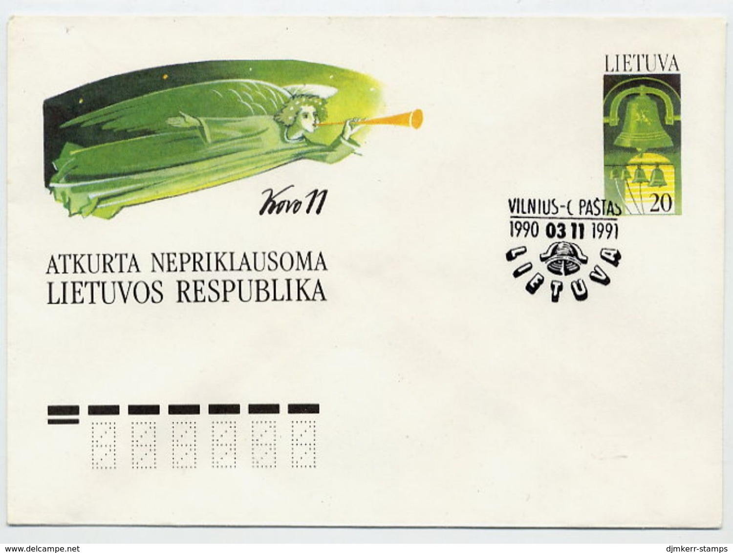 LITHUANIA 1991 Independence Anniversary Stationery Envelope, Cancelled.  Michel U13 - Lituanie
