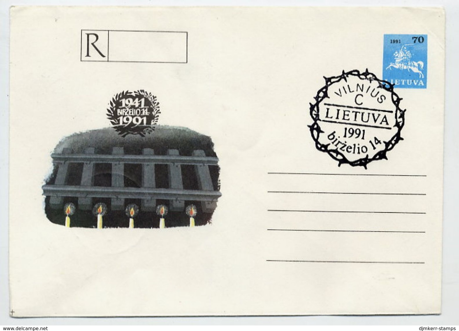 LITHUANIA 1991  Anniversary Of Deportations Registration Stationery Envelope, Cancelled.  Michel EU1 - Litouwen