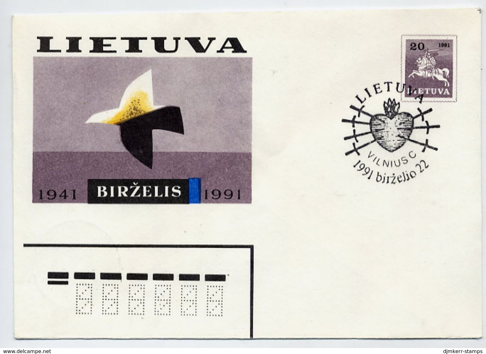 LITHUANIA 1991  Anniversary Of Rising Against The Soviet Union Stationery Envelope, Cancelled.  Michel U11 - Lituania