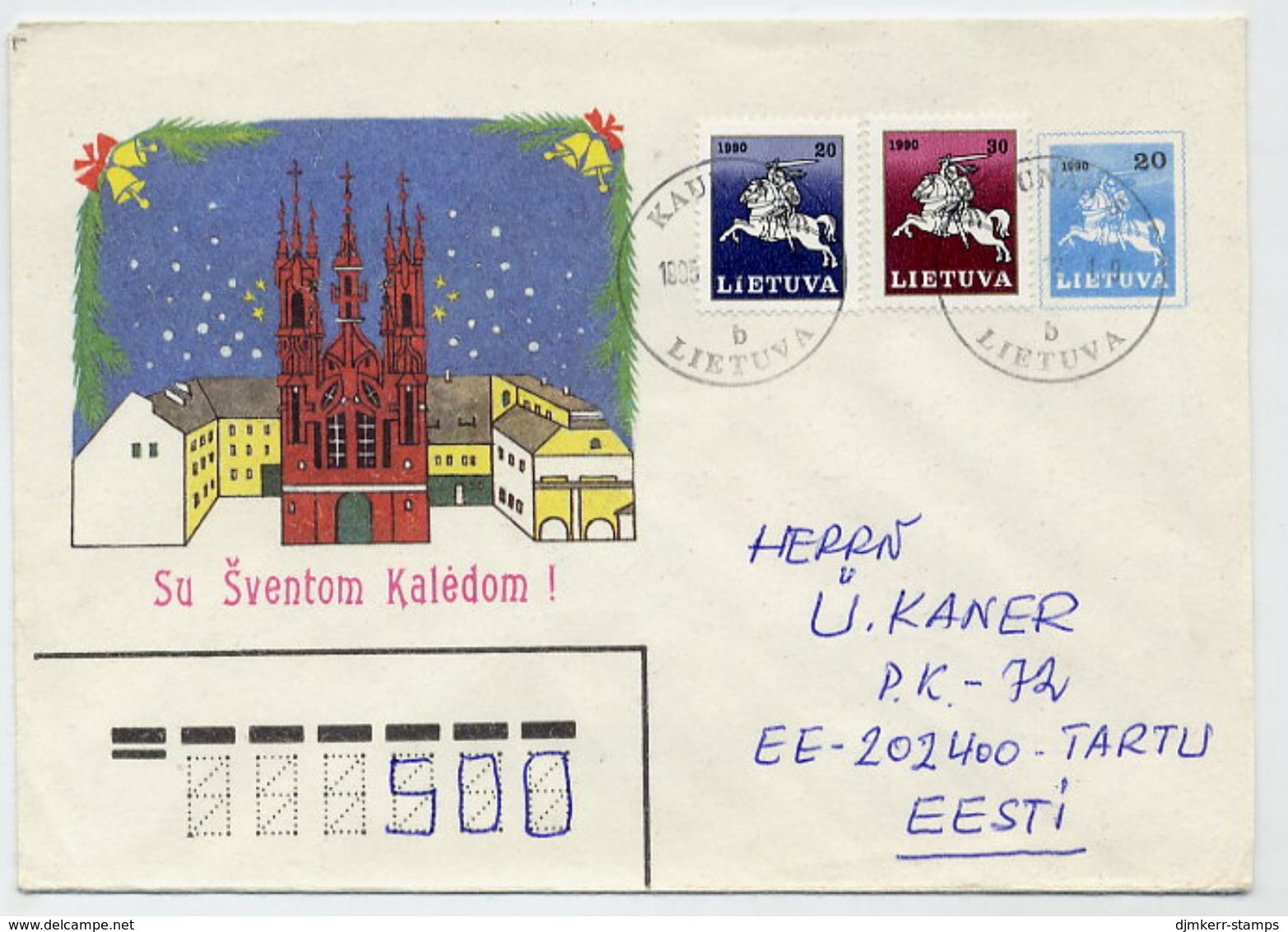 LITHUANIA 1990 Christmas Stationery Envelope, Used To Estonia.  Michel U8 - Litouwen