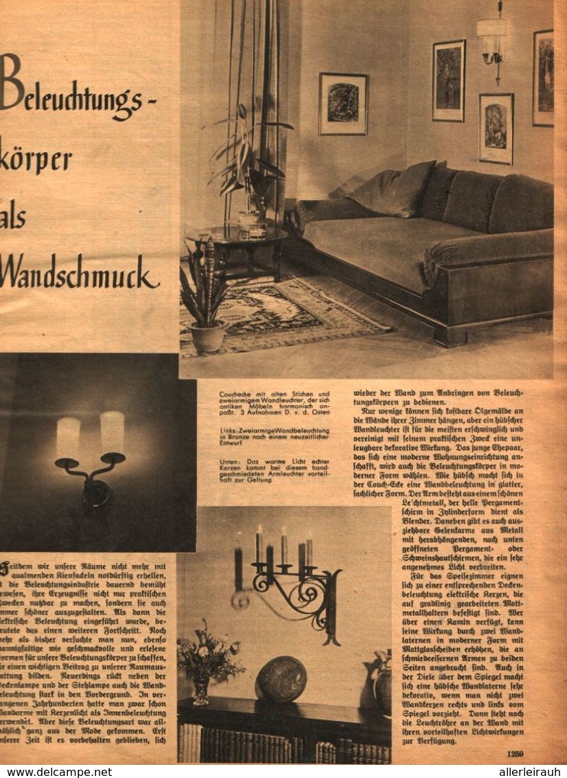 Beleuchtungskörper Als Wandschmuck  / Artikel, Entnommen Aus Zeitschrift / 1937 - Paketten