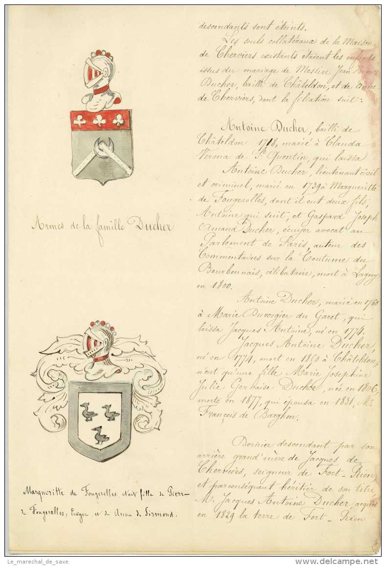 Seigneurie De FORT-RION Auvergne Armes Heraldique Cherviers Ducher Chateldon - Manuscrits