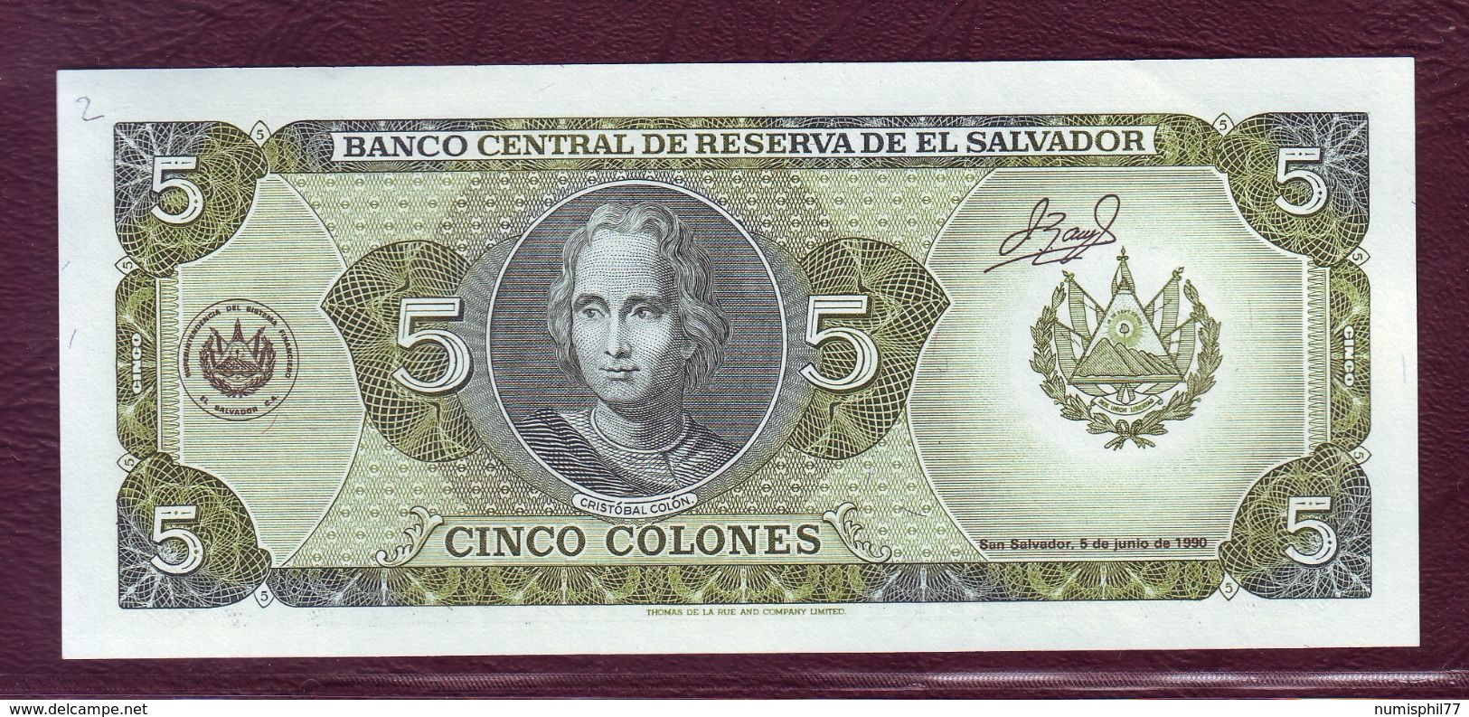 LE SALVADOR - 5 Colones Christophe Colomb - 16/05/1990 - P.138a - El Salvador