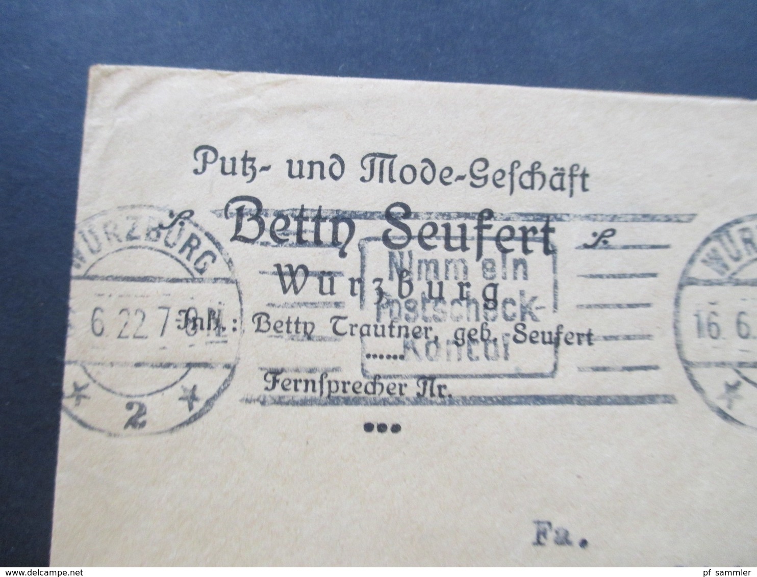 DR Infla 1922 Nr. 200 EF Deutsche Gewerbeschau. Firmenbrief Putz Und Mode Geschäft Bettn Seufert Würzburg - Briefe U. Dokumente