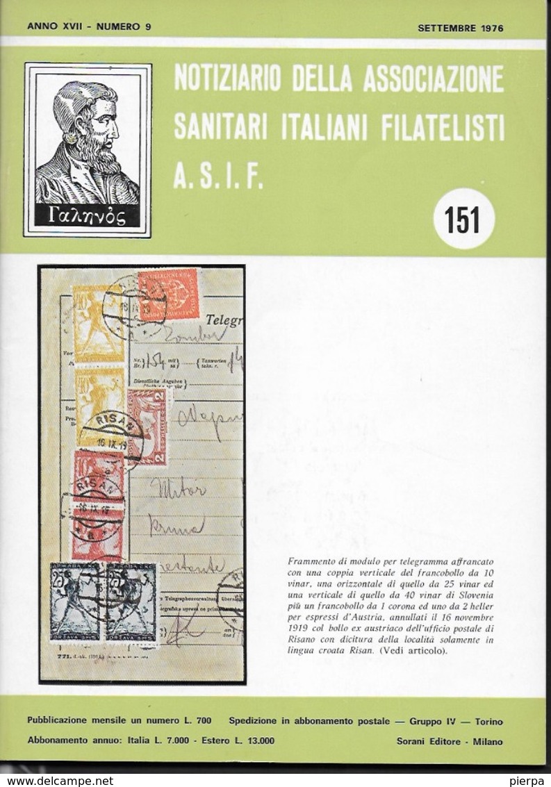 NOTIZIARIO A.S.I.F. DI STORIA POSTALE # 151 - SETTEMBRE 1976 - Italiano (desde 1941)