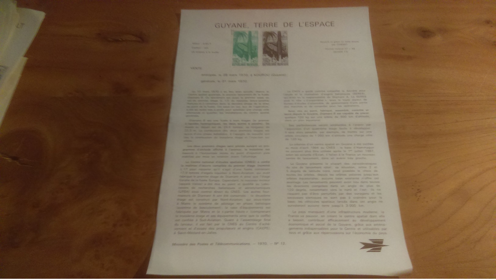 145/ 1970 N° 12 GUYANE TERRE DE L ESPACE - Documents Of Postal Services