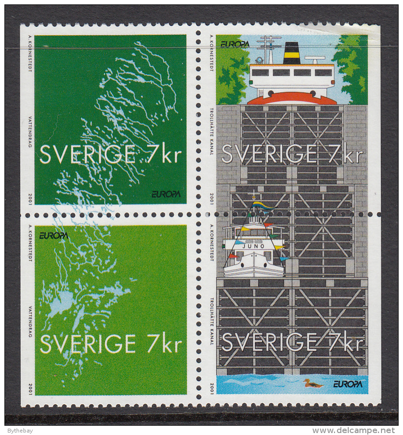 Sweden 2001 MNH Scott #2413 Booklet Pane Of 4 7k Waterways, Canal EUROPA - Ongebruikt